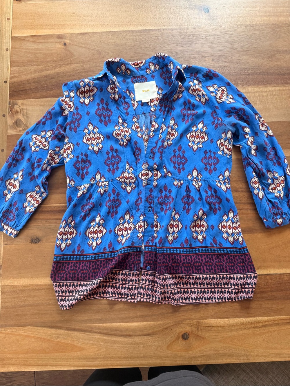 Maeve Blue Geometric Print Button-Down Tunic